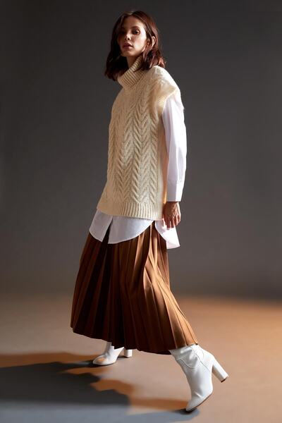 DeFacto Pleated Elastic Waist Woven Maxi Skirt