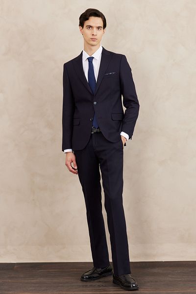 ALTINYILDIZ CLASSICS Men's Navy Blue Slim Fit Slim Fit Swallow Collar Dobby Suit