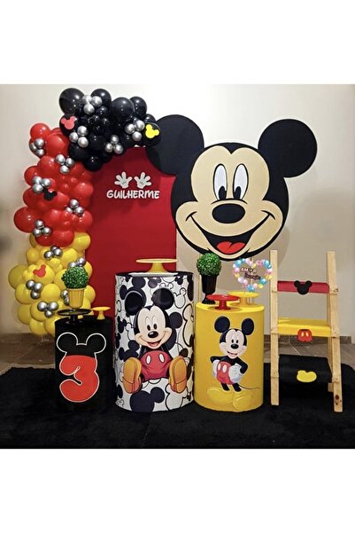 party mix Mickey Mause Temalı Balon Zincir Kırmızı Siyah Sarı Gümüş 65 Adet B...