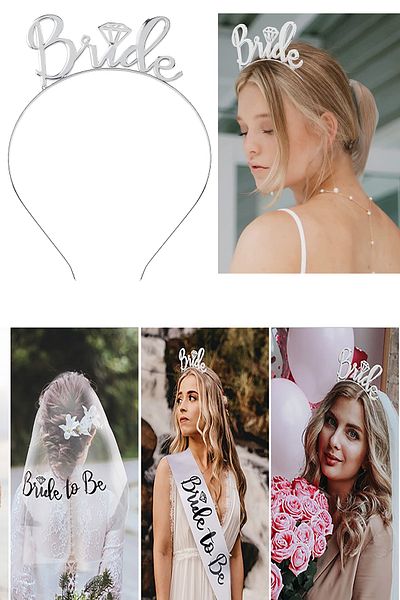 Parti dolabı 1 τεμάχιο ασημί γκρι γυαλιστερό Bride To Be Crown, Bachelorette Metal Bridesmaid Crown