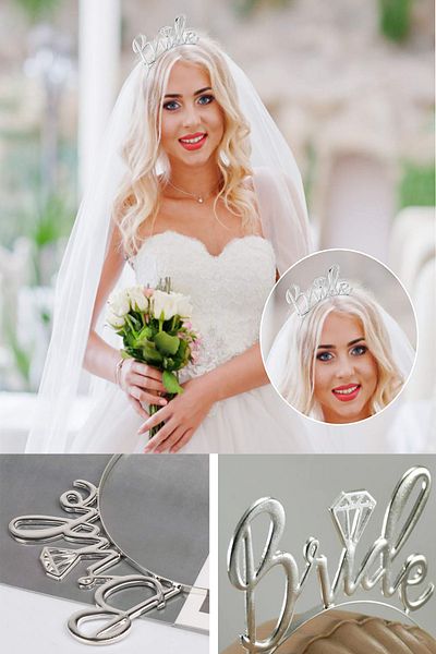 Parti dolabı 1 τεμάχιο ασημί γκρι γυαλιστερό Bride To Be Crown, Bachelorette Metal Bridesmaid Crown