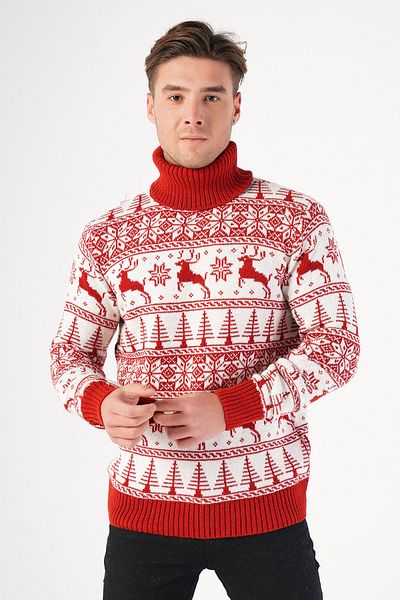 Trist Star Men's Turtleneck Deer Patterned New Year's Knit Sweater