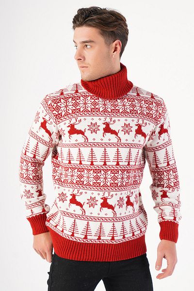Trist Star Men's Turtleneck Deer Patterned New Year's Knit Sweater
