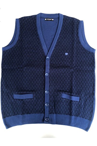 BLUES MODA Grimen Düğmeli Çelik Örme Casual Rahat Kalıp Düğmeli Yelek