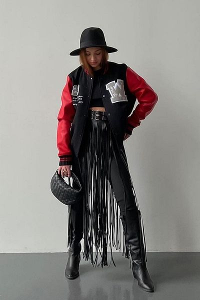 Sweet Demon Women's Tasseled Stylish Leather Skirt Accessory Black