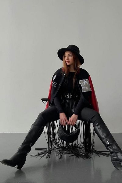 Sweet Demon Women's Tasseled Stylish Leather Skirt Accessory Black
