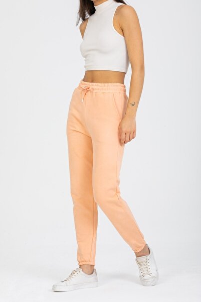 Deafox Women's Salmon High Waist Elastic Three Thread Sweatpants