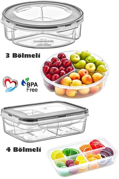 TEMMUZ HOME 4-Compartment and 3-Compartment Storage and Feeding Container with Leak-Proof Gasket Storage Container