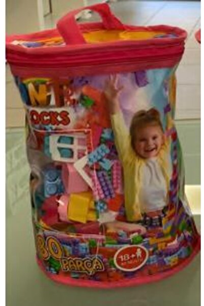 Asya Oyuncak حقيبة بلوكس باستيل 80 قطعة أنت 082-أرجواني مع حقيبة