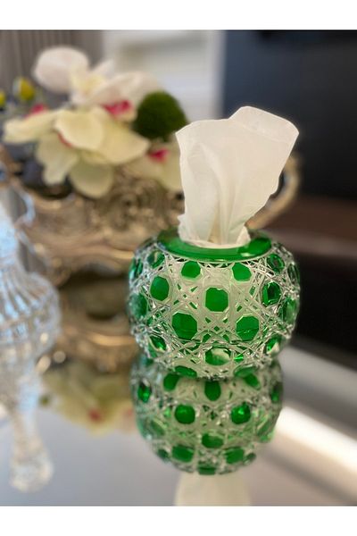 dekorasyon garajı Crystal Cut Glass Napkin Holder -green-