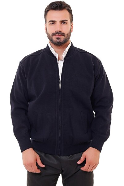 BLUES MODA Bluesmoda Astarlı Cepli Farmuarlı Çelik Örme Ceket Hırka Lacivert