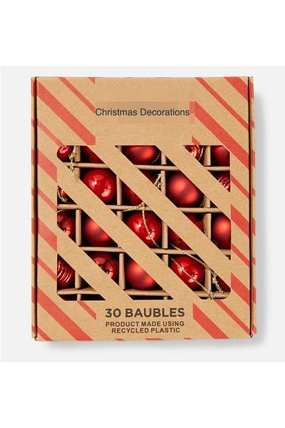 QUEEN AKSESUAR New Year Christmas Luxury Collectible 30 Pieces Mini Pine Tree Decoration Ball Set Ornament Red Metallic