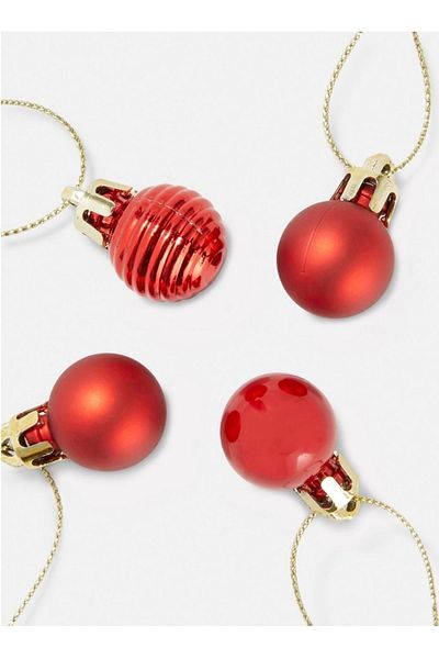QUEEN AKSESUAR New Year Christmas Luxury Collectible 30 Pieces Mini Pine Tree Decoration Ball Set Ornament Red Metallic