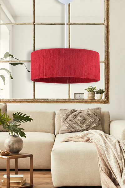 EvLight Wicker String Cylinder Bohemian Chandelier Claret Red