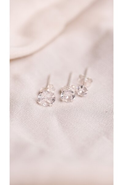 Siya Silver 925 Ayar Gümüş Pırlanta Montürlü 3 Boy Tektaş Küpeler