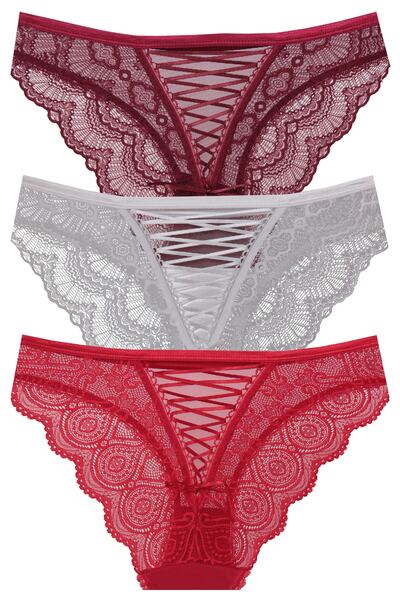 papatya lingerie سراويل داخلية من الدانتيل مكونة من 3 قطع مع شريط متقاطع من ا...