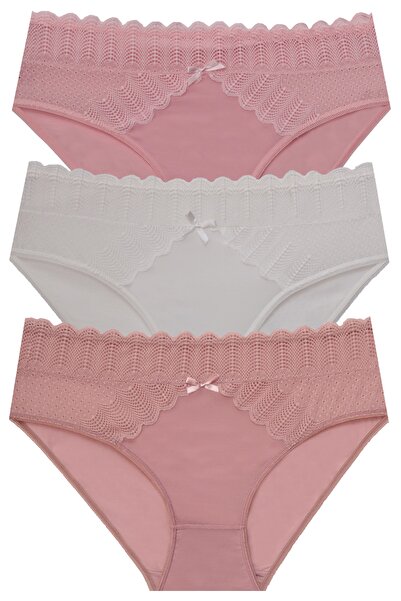 papatya lingerie 3'' Large Size Panties with Lace and Tulle Detail