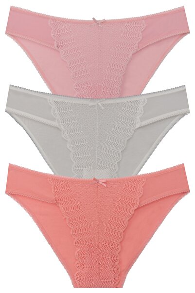 papatya lingerie Комплект от 3 броя бикини, смесени от тюл и дантела отпред и...