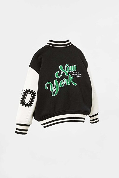 Kids Контрастна детальна куртка-бомбер унісекс з м'яким пером всередині та написом New York