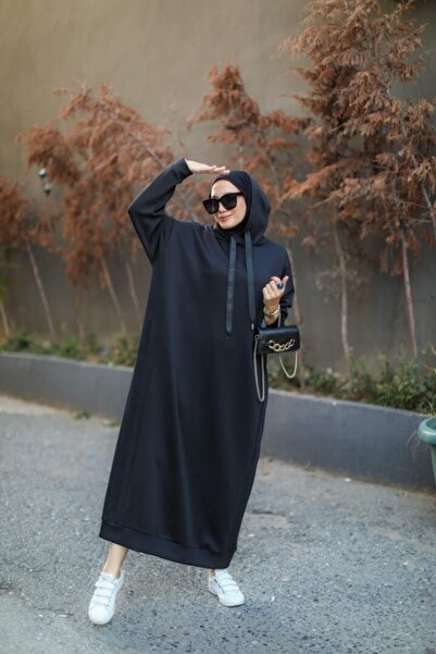 NS Moda Women's Hooded Scuba Dress Black Model-478