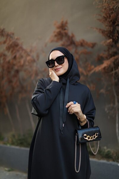 NS Moda Women's Hooded Scuba Dress Black Model-478