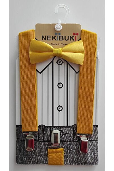 NEKİBUKİ Dečački set žutih pantalona, tregera i leptir mašne