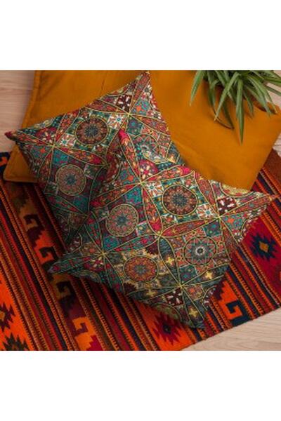 ALAMODECOR Set de 2 huse de pernă decorativă cu model de mandala florală africană colorată | Fete de pernă duble cu imprimeu