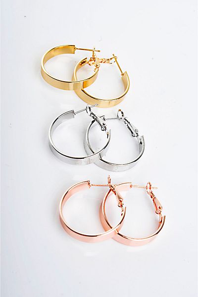 EUROMODA Simple Thick Ring Design Gold, Silver and Rose Color Plain Ring Set