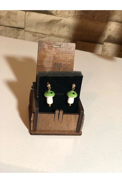 MEYJEWELRY Dark Green Mushroom Earrings