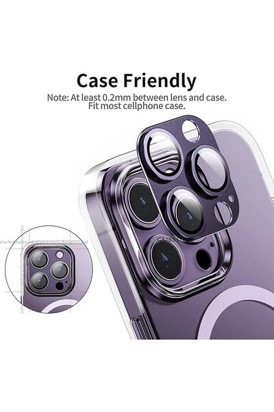 m.tk moveteck Iphone 14 Pro Max Uyumlu Kamera Koruyucu Lens Kamera Lens Kılıf Kamera Tam Kapatan Mor Cam