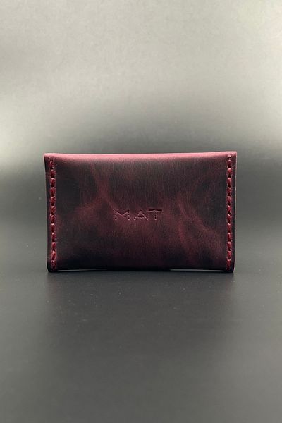 MAT Deri Card Holder Plum Effect Genuine Leather Handmade Minimal Design Card Holder