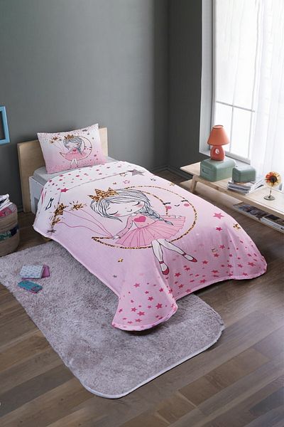 EVPANYA Σετ μονό κάλυμμα και πικέ με μοτίβο Pink Starry Moon Princess