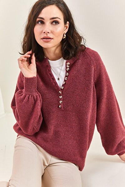 Bianco Lucci Women's Buttonhole Turtleneck Knitwear Sweater