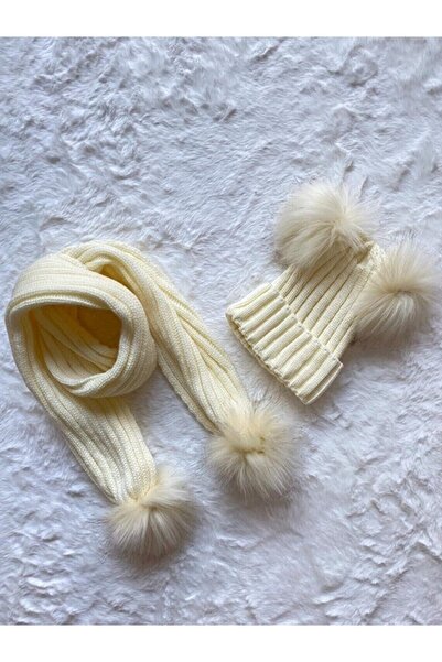 BEBEĞİME ÇORAP Double Pompom Scarf & Beanie Set