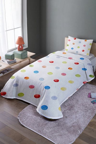 EVPANYA Set cuvertură de pat individuală cu model de buline colorate