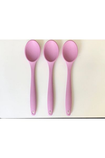 PİNK ROSE Bybirgül Large Size Fireproof Non-Stick Silicone 3-Piece Spatula Spoon Set Lilac Color 3 Pieces