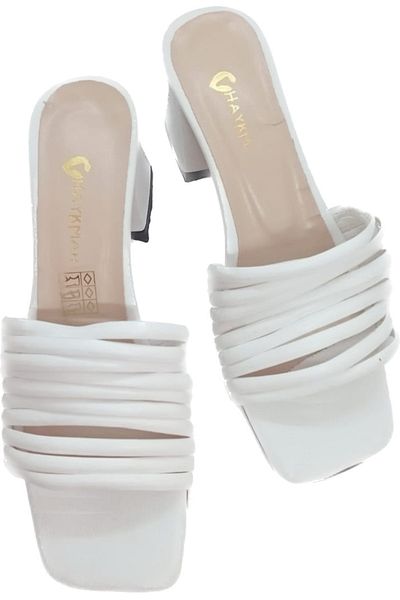 halkmar Women's White Striped Heeled Slippers