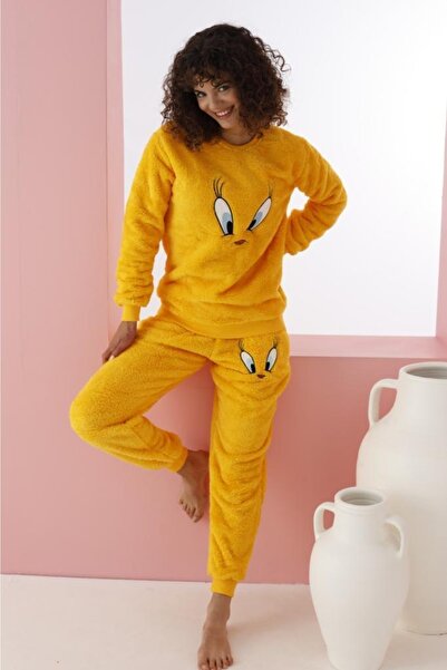 Mrs Justin Kadın Pijama Takımı Welsoft Peluş Civciv Tweety Kuşu
