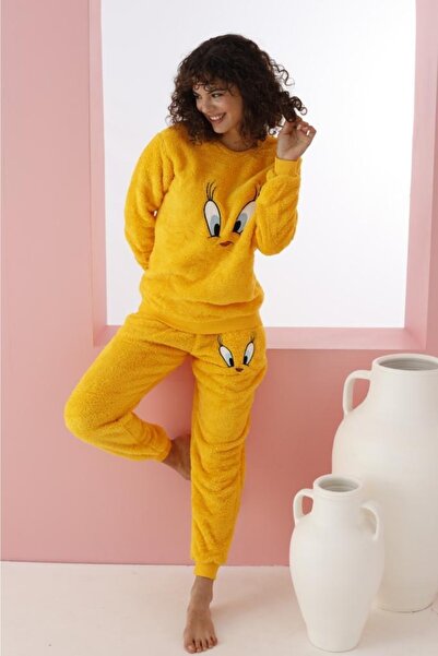 Mrs Justin Kadın Pijama Takımı Welsoft Peluş Civciv Tweety Kuşu