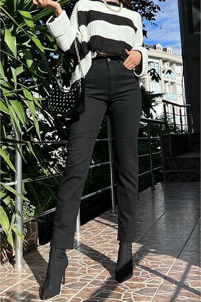 Harmony Blugi negri Mom Fit Pantaloni Boyfriend cu talie înaltă