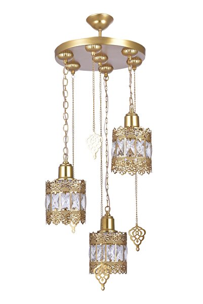 polataydinlatma Ilay 3 Lü Lüx Taşlı Sarkıt Avize (GOLD)