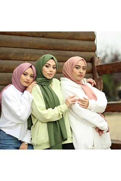 Narine Tesettür Kadın Pamuk Cazz Şal Modeli 3'lü Set-haki-portakal Çiçeği-şef...