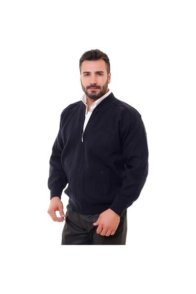 BLUES MODA Astarlı Çelik Örme Casual Rahat Kalıp Hırka Mont Lacivert