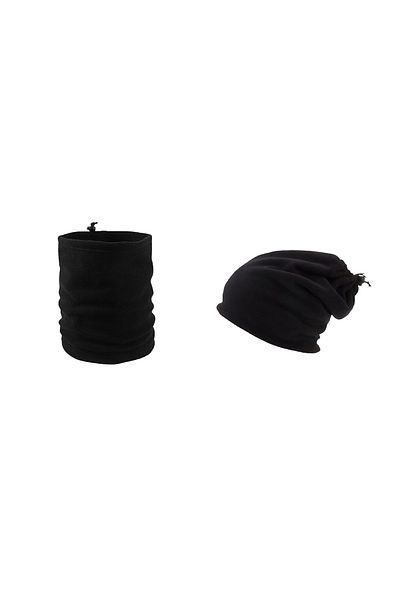 Mrey Unisex 2-Piece Black Women Men Winter Thermal Fleece Stringed Beret Hat Neck Collar Scarf Beret