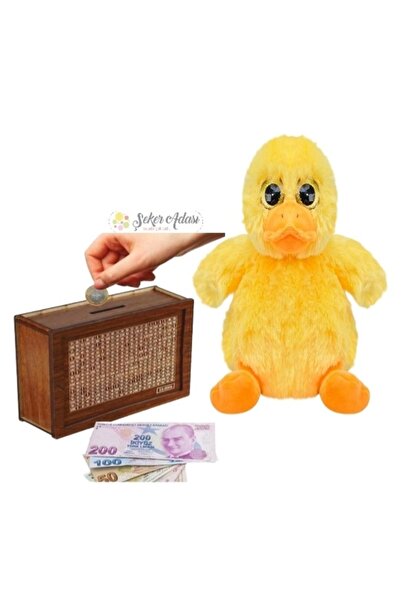 Şeker Adası Sevimli Ördek 17 Cm Civciv Peluş Oyuncak Ve Ahşap Hedefli Kumbara...