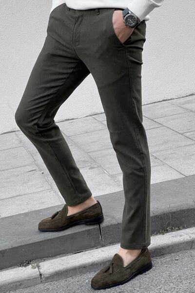 NAZEF Dar Kesim Kendinden Desenli Yan Cep Pamuk Pantolon