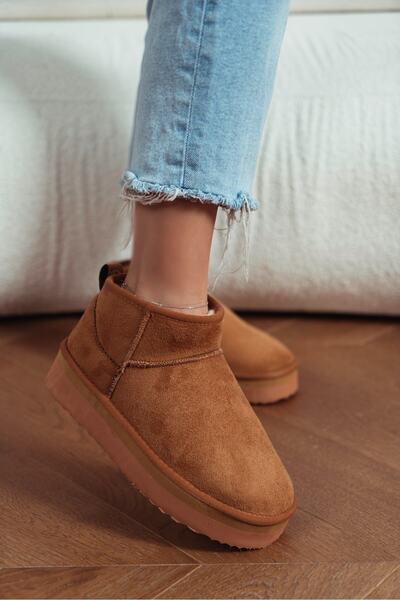 Mi Luz Mini Taba Süet Içi Kürklü Platform Kalın Taban Kadın Bot