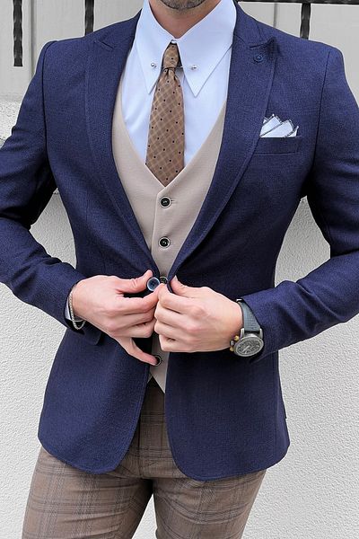 NAZEF Slim Fit High Quality Pointed Collar Wool Jacket