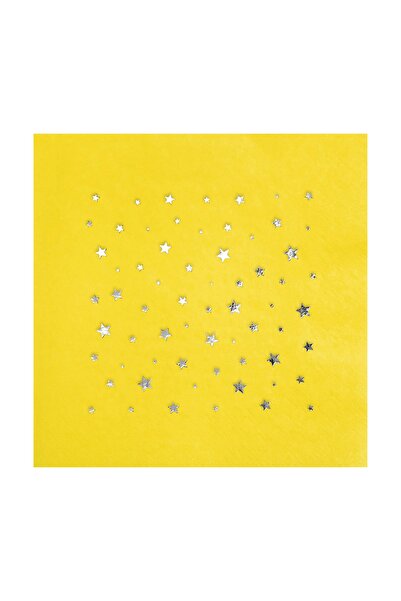 Story طقم منقوشة على شكل نجوم فضية مقاس 33x33 سم مكون من 16 منديل ورقي أصفر