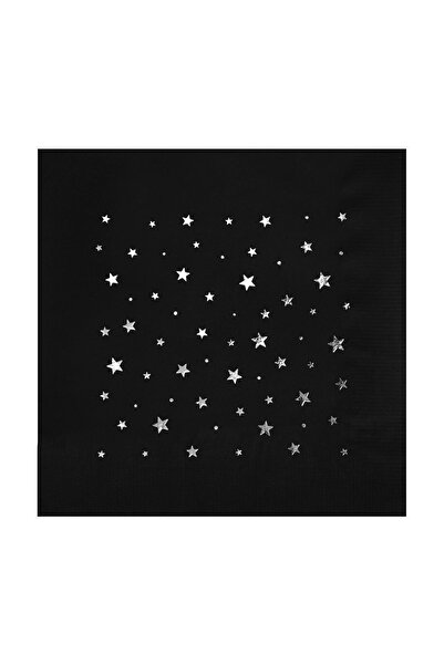 Story مجموعة من 16 منديلًا ورقيًا باللون الأسود بنمط نجوم فضية مقاس 33 × 33 سم